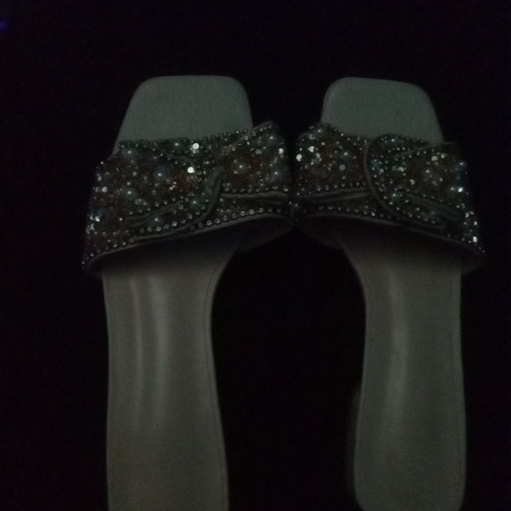 Silver Crystal Embellished Slide Sandals